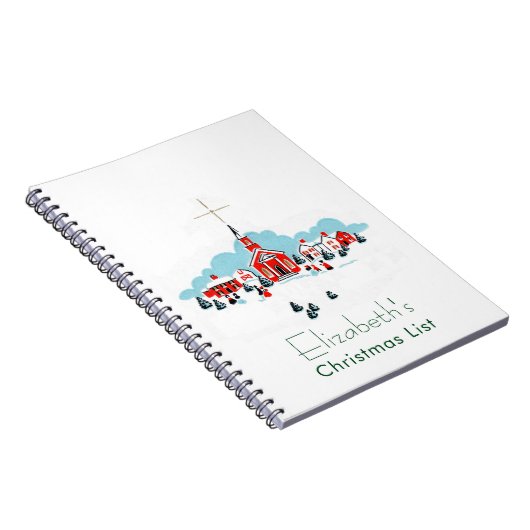 Weihnachtsszene mit einer Roten Kirche und Stern O Notizblock (Rechte Seite)