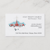 Weihnachtsszene mit einer Roten Kirche und Stern O Visitenkarte (Rückseite)