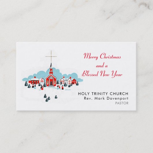 Weihnachtsszene mit einer Roten Kirche und Stern O Visitenkarte (Vorderseite)
