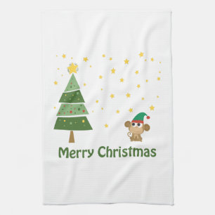 Weihnachtsszene mit Elfenaffen Geschirrtuch