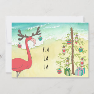 Weihnachtsszene mit Flamingo auf dem Strand als We Ankündigung