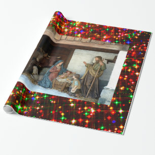 Weihnachtsszene mit Jesuskind, Maria und Josef Geschenkpapier