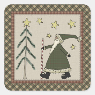 Weihnachtsszene mit Saint Nick Quadratischer Aufkleber