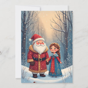 Weihnachtsszene mit Santa Claus und der kleinen Sc Karte
