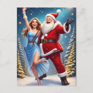Weihnachtsszene mit Santa Claus und Schneemädchen Postkarte