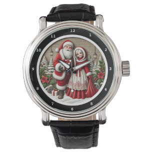 Weihnachtsszene mit Santa und Mrs. Claus Armbanduhr