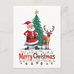 Weihnachtsszene mit Santa und Rentieren Postkarte
