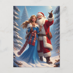Weihnachtsszene mit Weihnachtsmann und Schneemädch Postkarte