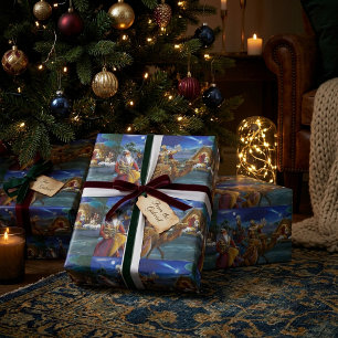 Weihnachtsszene mit weisen Männern Weihnachtsurlau Geschenkpapier