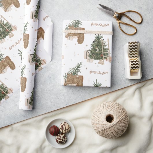 Weihnachtsszene Pine Tree Wasserfarbe Weihnachtsge Geschenkpapier (Kunsthandwerk)