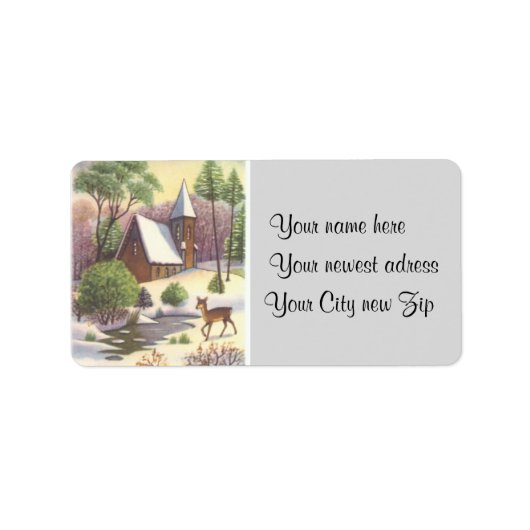 Weihnachtsszene, Schneelandschaft mit Hirsch Adressaufkleber (Vorne)