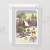 Weihnachtsszene, Schneelandschaft mit Hirsch Feiertagspostkarte (Vorne/Hinten)