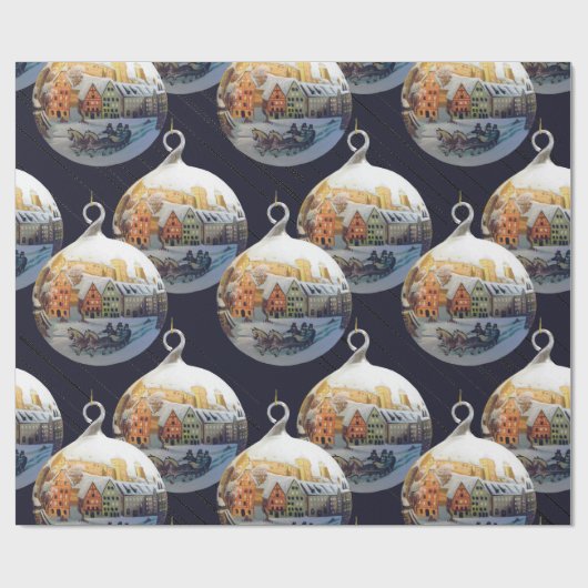 Weihnachtsszenen im Wasserfarbenbereich | Geschenkpapier (Flach)