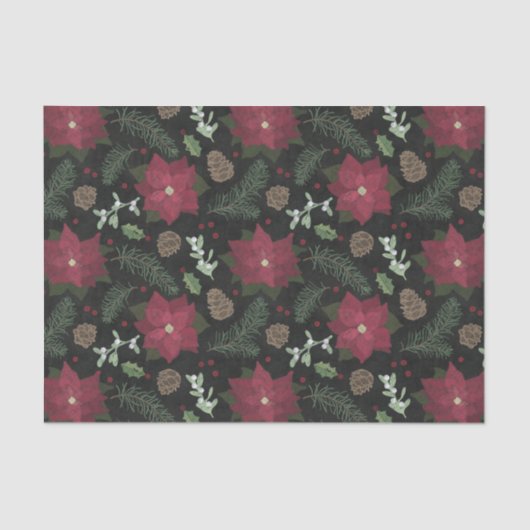 Weihnachtstafel-Winter-Blumen u. Laub Seidenpapier (Vorderseite)