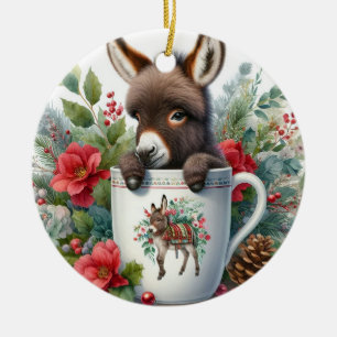 Weihnachtstasse Esel Keramik Ornament