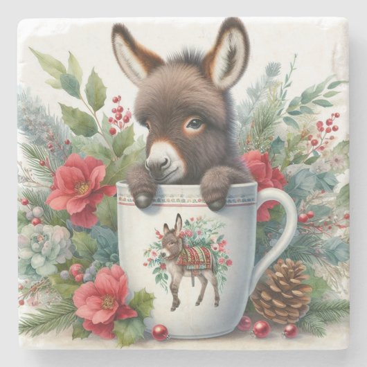 Weihnachtstasse Esel Steinuntersetzer (Vorderseite)