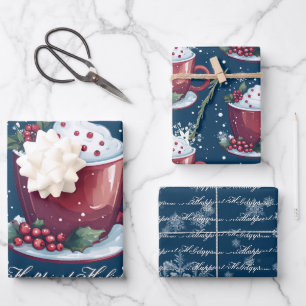 Weihnachtstasse heiße Schokolade   Blau Geschenkpapier Set