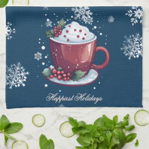 Weihnachtstasse heiße Schokolade   Blau Geschirrtuch