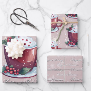 Weihnachtstasse heiße Schokolade Rosafarben Geschenkpapier Set