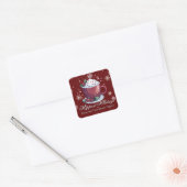 Weihnachtstasse heiße Schokolade | Rot Quadratischer Aufkleber (Umschlag)