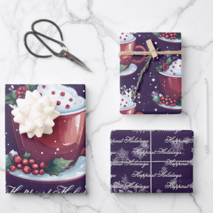 Weihnachtstasse heiße Schokolade   Violett Geschenkpapier Set