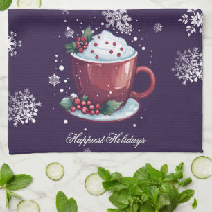 Weihnachtstasse heiße Schokolade   Violett Geschirrtuch