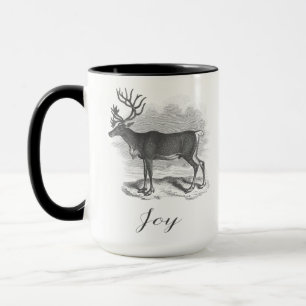 Weihnachtstasse mit antiker Hirschgravur sagt Freu Tasse