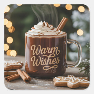 Weihnachtstasse mit warmen Wünschen: Cozy Hot Choc Quadratischer Aufkleber