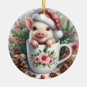 Weihnachtstasse Schwein Keramik Ornament