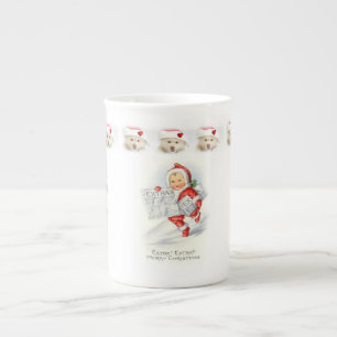 Weihnachtstasse, Vintage, Frohe Weihnachten Porzellantasse