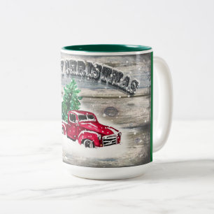 WEIHNACHTSTASSE VINTAGE ROTER LKW ZWEIFARBIGE TASSE