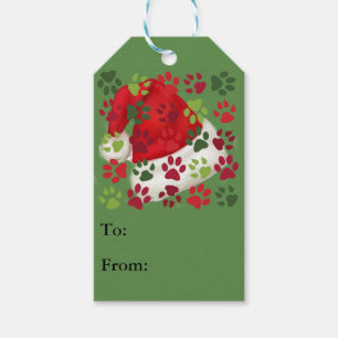 Weihnachtstatzen-Drucke mit Weihnachtsmannmütze Geschenkanhänger