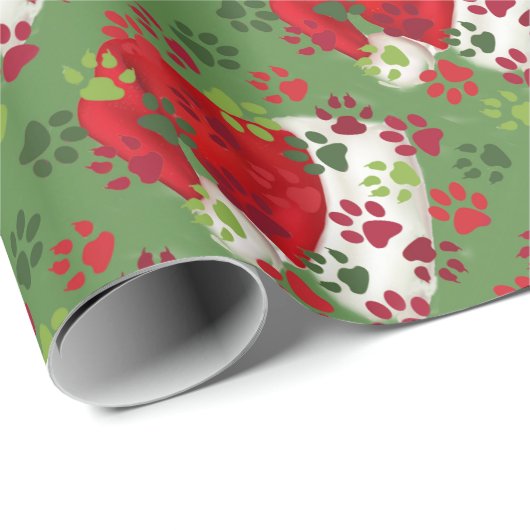 Weihnachtstatzen-Drucke mit Weihnachtsmannmütze Geschenkpapier (Rolleneckpunkt)