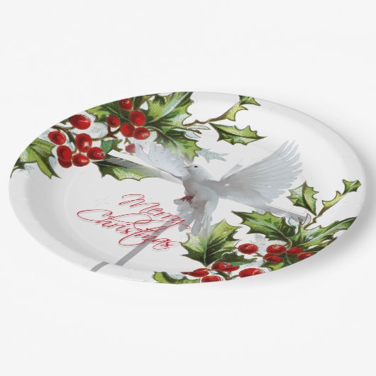 Weihnachtstaube-Feiertag Mistletobeeren Pappteller (Schrägansicht)