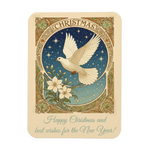 Weihnachtstaube mit dekorativer Vintage-Panelleist Magnet