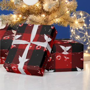 Weihnachtstaube mit Freude auf Karo Geschenkpapier