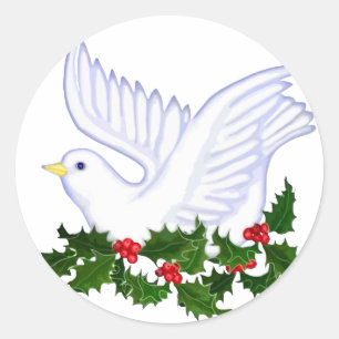 Weihnachtstaube und Holly Runder Aufkleber
