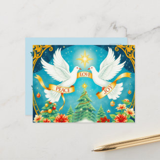 Weihnachtstauben, Weihnachtsbaum, Liebe, Frieden, Postkarte
