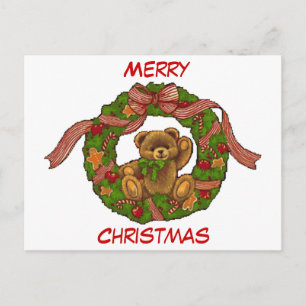 WeihnachtsTeddybär-Kranz Feiertagspostkarte