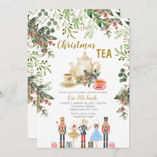 Weihnachtstee Party Nutcracker Brautparty Einladung (Vorne/Hinten)