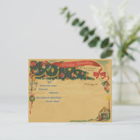 Weihnachtstelegramm (individuell einstellbar) postkarte (Stehend Vorderseite)