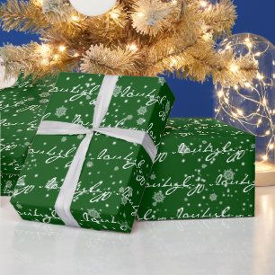 Weihnachtstext FRÖHLICH in Schneeflocken Geschenkpapier