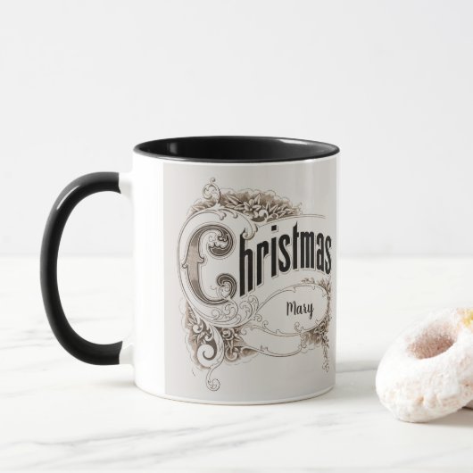 Weihnachtstext mit Verzierter Grenze Tasse (Mit Donut)