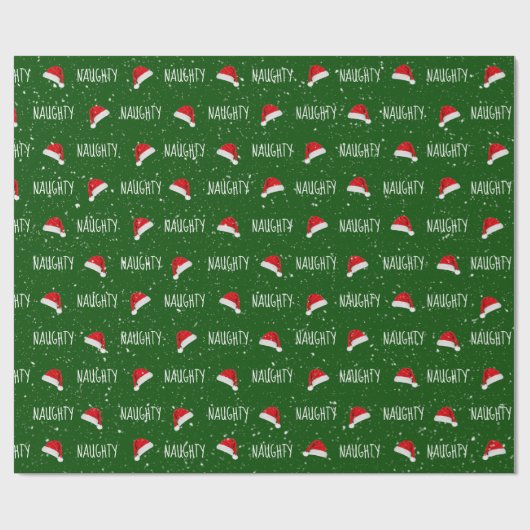 Weihnachtstext mit Weihnachtsmannmützen Geschenkpapier (Flach)