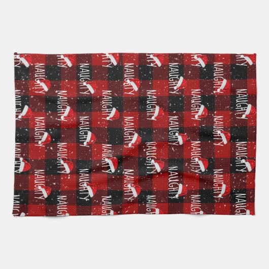 Weihnachtstext mit Weihnachtsmannmützen Geschirrtuch (Horizontal)