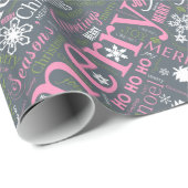 Weihnachtstext und Schneeflocken-Muster Slate ID25 Geschenkpapier (Rolleneckpunkt)