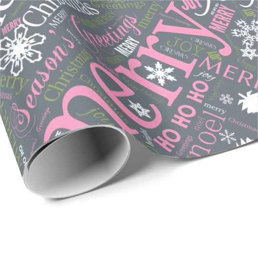 Weihnachtstext und Schneeflocken-Muster Slate ID25 Geschenkpapier (Rolleneckpunkt)