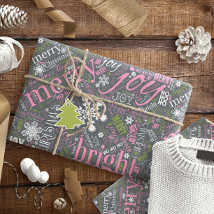 Weihnachtstext und Schneeflocken-Muster Slate ID25 Geschenkpapier