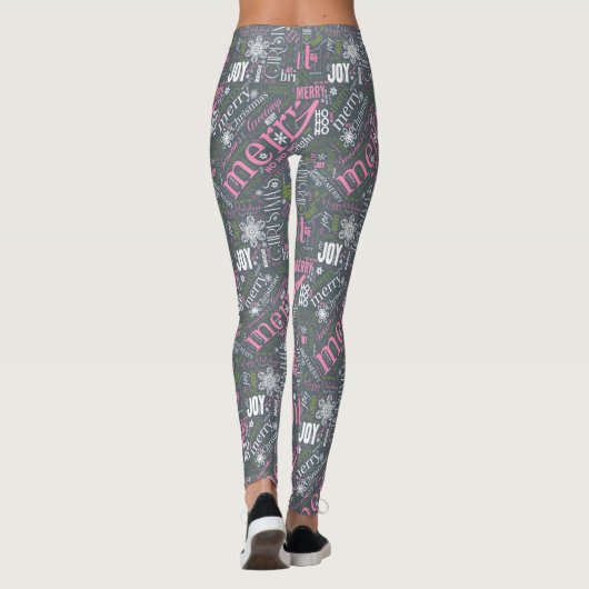 Weihnachtstext und Schneeflocken-Muster Slate ID25 Leggings (Rückseite)