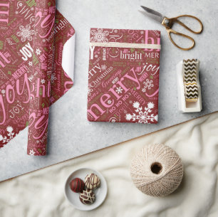 Weihnachtstext und Schneeflockenmuster Rot ID257 Geschenkpapier